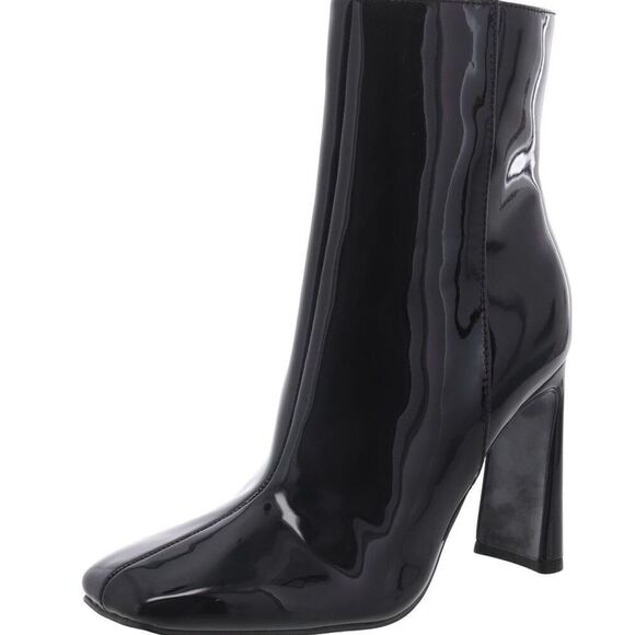 Nine West Boots Size Patent Leather Size 8 Black Block Heel Square Toe - Picture 1 of 10